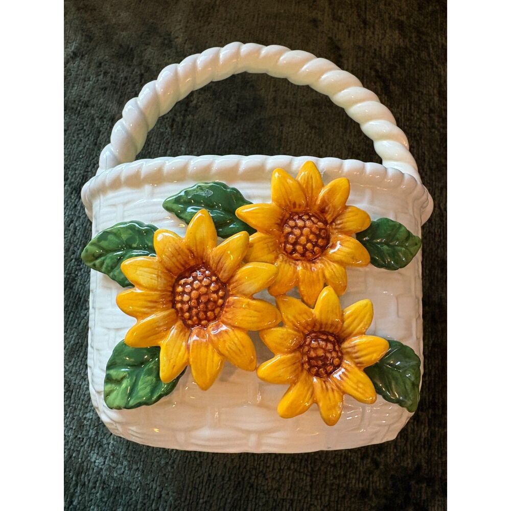 Vintage Ceramic Sunflower Basket
